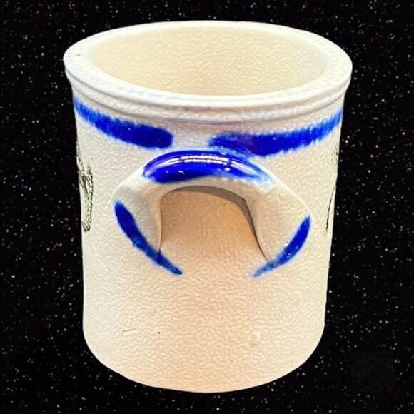 Vintage Salt Glaze Miniature Crock Vase Pottery German Gray Cobalt Blue 2.25”T - Picture 2 of 12